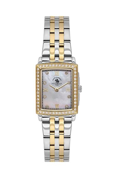 Santa Barbara Polo & Racquet Club ساعة يد نسائية من سانتا باربرا بولو راكيت كلوب SB.1.10574-4 بتصميم مستطيل الشكل وحجر كريم وتصميم معدني ذهبي اللون