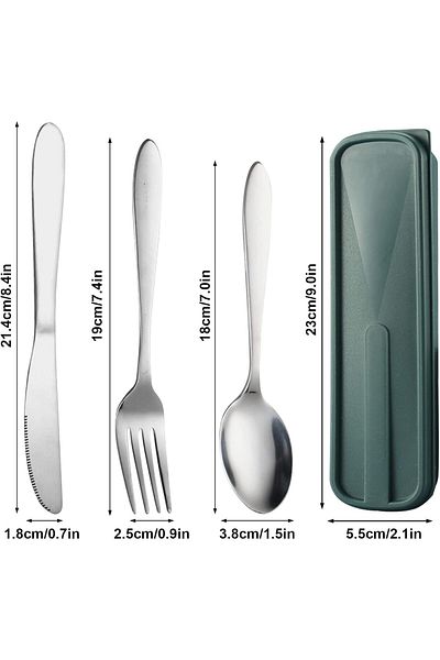 COOYA 3 Pcs Cutlery Set, Travel Utensils Set with Case, Stainless Steel Tableware Set, School and Picnic