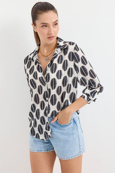 TUA MODA Tua Moda 3964 Lightweight Draped Satin Shirt - B. Black