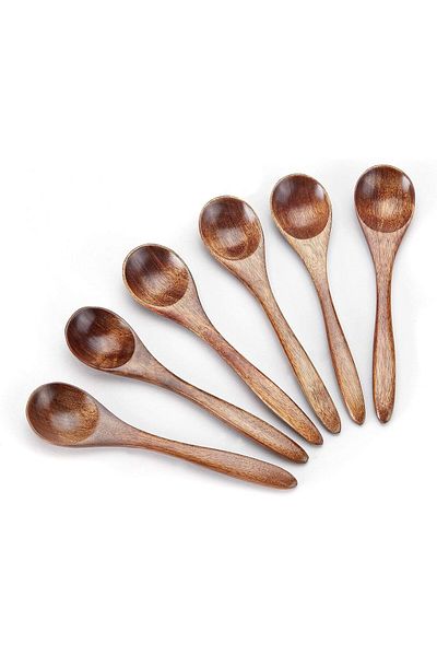 COOYA 6pcs Small Wooden Teaspoon, Daily Use Wooden Utensils for Cooking, Condiments, Honey