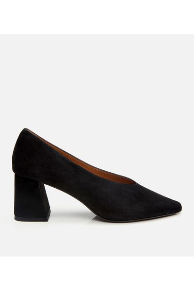 Hotiç Women's Suede Leather Black Thick Heeled Shoes