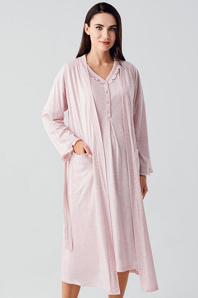 Artış Short Sleeve Buttoned Cotton Maternity Dressing Gown Nightgown Set