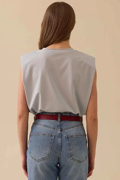 SEÇİL Tricou albastru pentru femei, fără mâneci, cu gât rotund