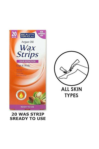 BEAUTY FORMULAS Argan Oil Leg & Body Wax Strips - Quick, Clean & Effective Way |  20 Strips