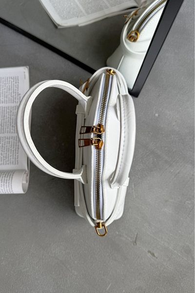 LEONAS Γυναικεία τσάντα Marina White Χεριού και Ώμου με Εισαγόμενα Αξεσουάρ και Φερμουάρ
