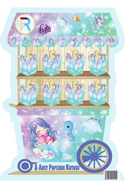 Cadde Süs Mermaid Themed Popcorn 8-Piece Corn Box