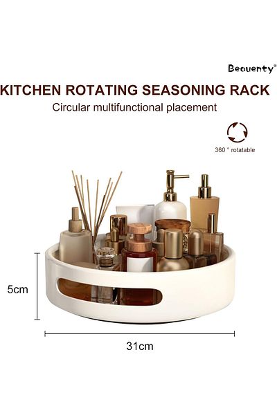 COOYA Turntable Spice Rack, 31cm Carbon Steel Susan Storage Container, 360° Rotating Turntable (White)