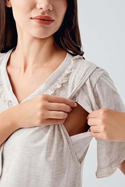 Artış Cămașă de noapte de maternitate din bumbac elastic cu mânecă scurtă