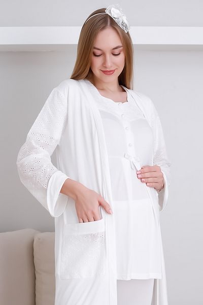 ERDENİZ TEKSTİL Maternity Dressing Gown and Pajama Set/ Dressing Gown with Pockets and Buttoned Front Pajama Set/ Slippers and Crown Gift