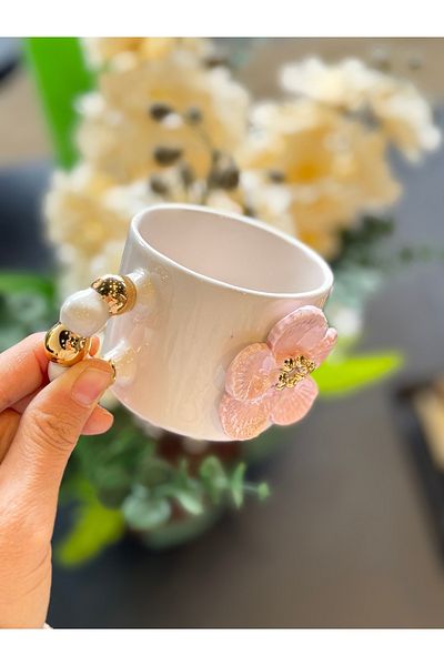 Pernotte Double Turkish Coffee Cup with Flower in Hand 20 4K Gold Plated