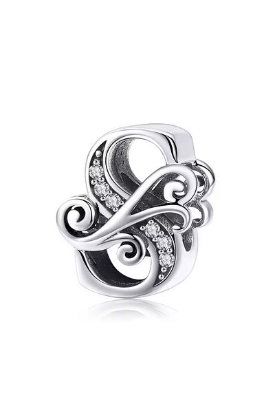 Fubena Wavy Patterned S Stone Letter Silver Charm