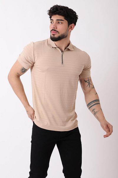 Stilkombin تي شيرت بياقة منقوشة ونصف سحاب JS C-1032_30421
