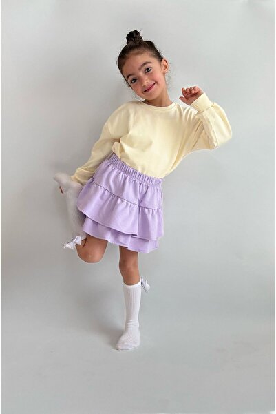 babymjuk Kız Çocuk Etek Sweatshirt Takım Nakış Detaylı Mevsimlik Kız Çocuk Alt Üst Takım