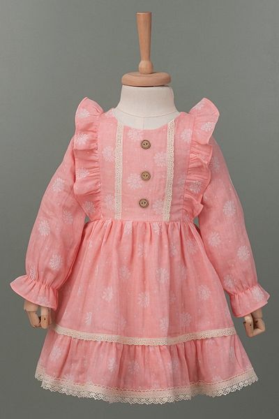 NEGİYYİM Girl's Muslin Fabric Scalloped Ruffle Dress 2-5 Years