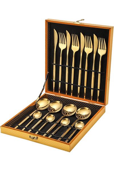 COOYA Cutlery Sets, Gold Stainless Steel Set with Premium Box, Mirror Polished (Set of 16)