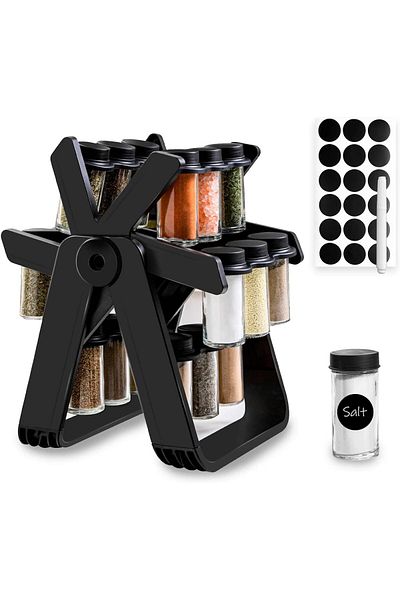 COOYA 360 Rotating Spice Rack,with 18 Jars Labels, pen, for Kitchen