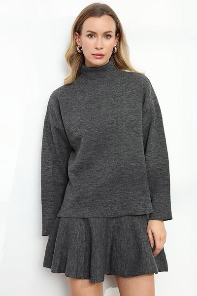 TENA Pulover de bază din tricotaje de bază, antracit, cu guler în picioare
