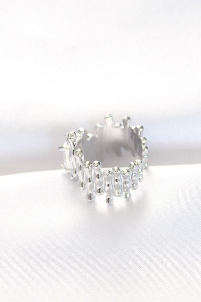 Skygo Silver Serrated Thick Baguette Ring - Adjustable Stone Design - TJ-BYK3104
