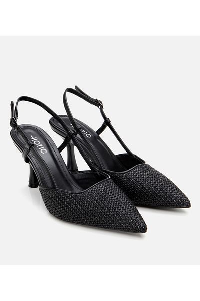 Hotiç Women's Black Straw Detailed Open Back Stiletto
