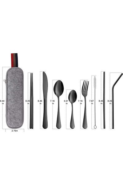 COOYA Portable Utensils, Travel Camping Cutlery Set, 9-Piece with Portable Case, Stainless Steel(Black)