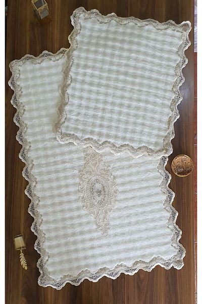 ZADA HOME διπλό χαλάκι προσαρμοσμένο Αντιολισθητική βάση Γαλλική δαντέλα Σετ Οκ Σετ 2 τεμαχίων Σετ καθίσματος τουαλέτας χαλάκι μπάνιου