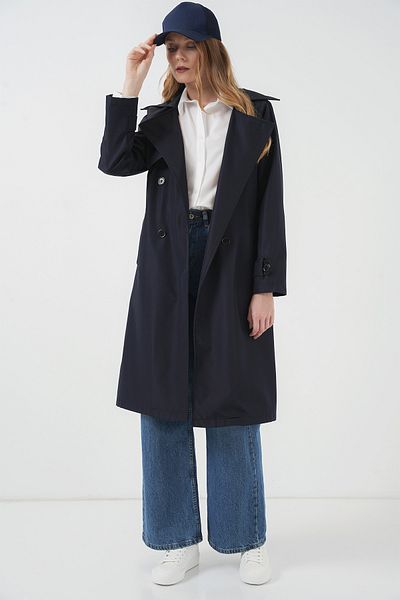 Bigdart 5918 Zweireihiger Trenchcoat mit Kragen – Marineblau