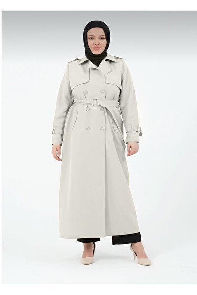 GLR&GYM EVİN KADIN BÜYÜK BEDEN KOTON KUMAŞ KEMERLİ TRENÇKOT