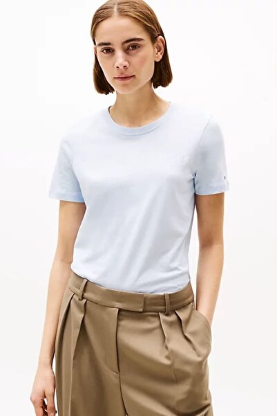 Tommy Hilfiger Kadın Th Crew Logolu T-Shirt - Mavi