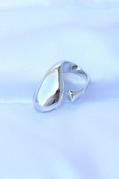 Skygo Brass Silver Color Adjustable Large Curved Ring - Tj-Byk3177
