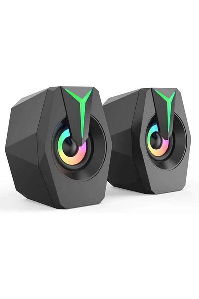 COOYA Computer Speakers, 2.0 Channels USB Powered 3.5mm AUX RGB, 7 Colorful LED, Stereo Bass Desktop