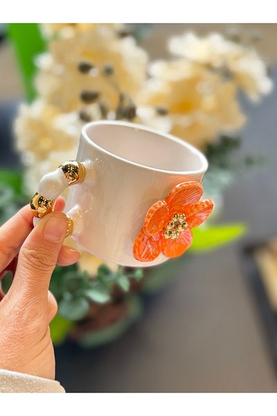 Pernotte Double Turkish Coffee Cup with Flower in Hand 20 4K Gold Plated