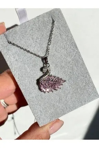HerşeyVarBurda Pink Zircon Stone Steel Swan Necklace