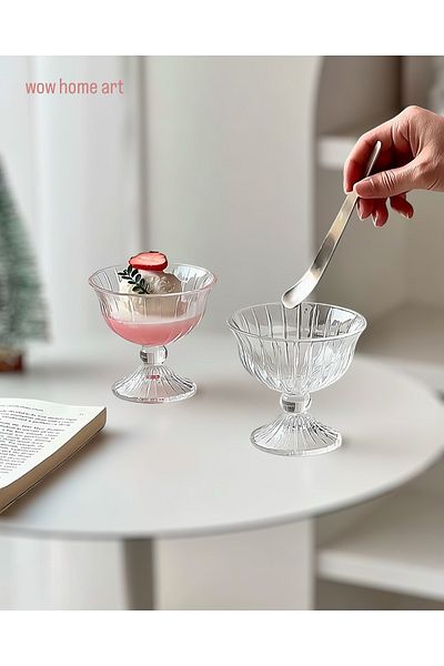 Wow Home Set of 6 Footed Glass Bowls, Sugar Bowl, Ice Cream Bowl, Presentation Bowl