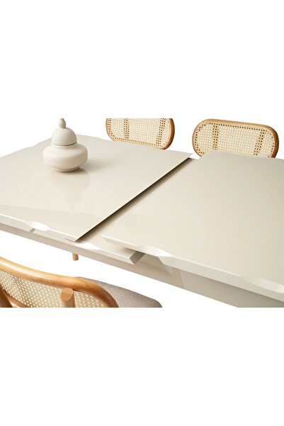 Evistro Kelebek Ortadan Açılır Büyüyen Yemek Masası Krem 90x160cm