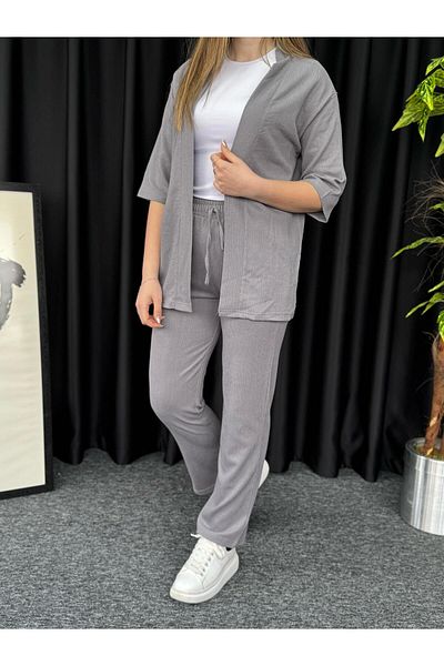 Altamira Women's Smoke Gray Kimono Wrap Top and Bottom Set