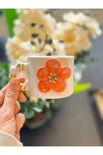 Pernotte Double Turkish Coffee Cup with Flower in Hand 20 4K Gold Plated