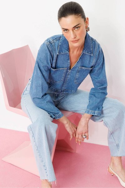 No Matter What V Yaka Denim Bluz