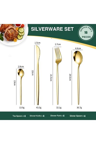 COOYA Cutlery Sets, Gold Stainless Steel Set with Premium Box, Mirror Polished (Set of 16)