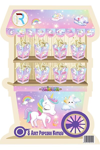 Cadde Süs Unicorn Temalı Popcorn 8'li Mısır Kutusu