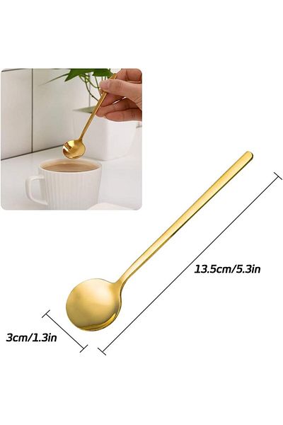 COOYA Pack of 8 Gold Espresso Spoons Set, 5.3 Inch Mini Stainless Steel, for Coffee Sugar Dessert Cake
