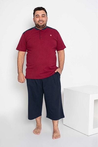bie's Men's Plus Size Claret Red Bermuda Pajamas 100% Cotton 3 Button Outpost