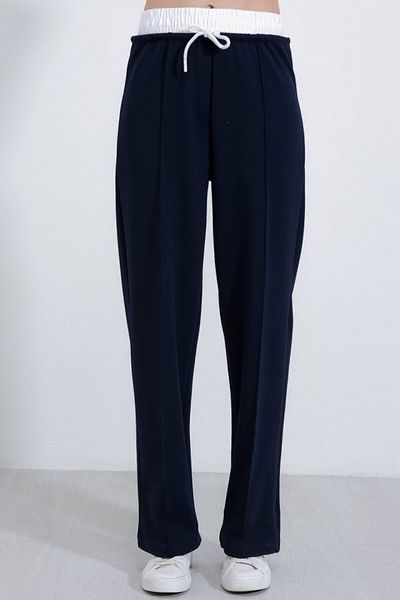 Kokosh moda Navy Blue Wide Leg Striped Trousers 6662