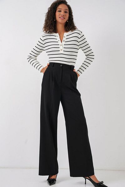 leyla sanat sanata yeni bir bakış açısı Leyla Sanat Sanata a New Perspective 6647 Wide Leg Fabric Pants - Black