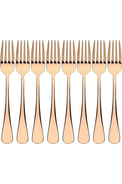 COOYA Set of 8 Rose Gold Salad Forks, Stainless Steel Mirror Finish, for Appetizer Dessert , 6.7 Inches