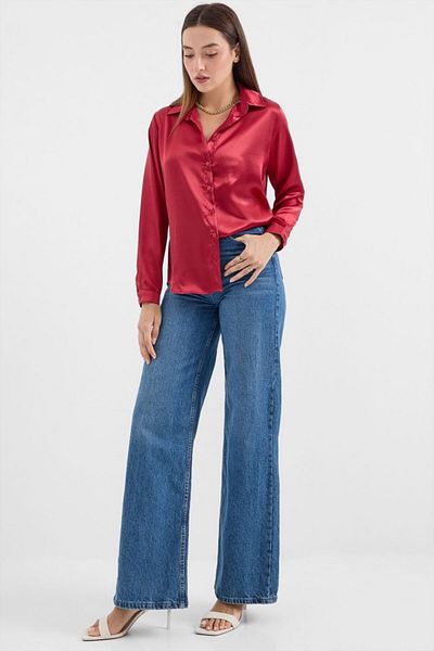 JANES 3964 Cămașă din satin care curge ușor - Bordeaux deschis
