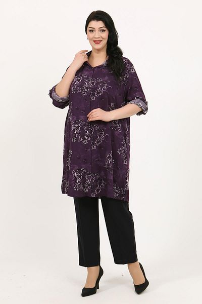 By Alba Collection Women's Plum Patterned Cotton Viscose Large Size Tunic