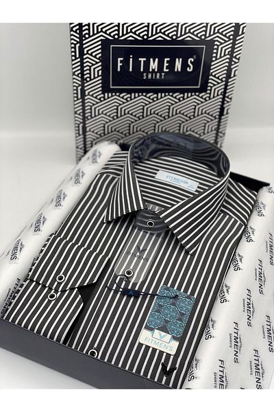 Fitmens Classic Long Sleeve Premium Thick Striped Men's Shirt with Gift Box Fs- 001266   - Black and White
