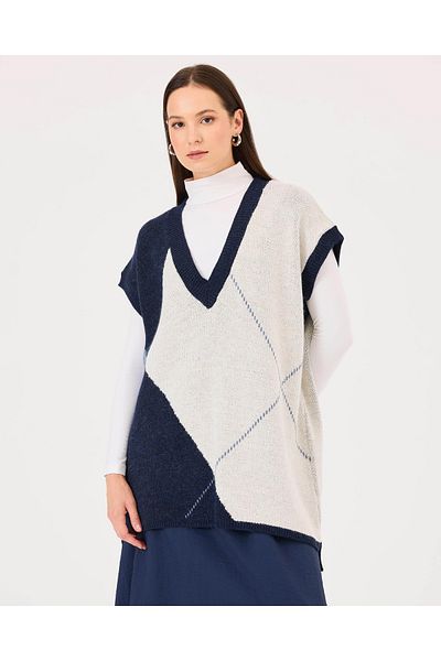 SEÇİL Block Transition V-Neck Knitwear Sweater