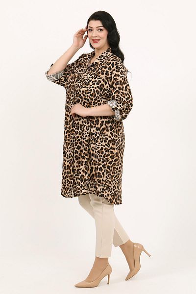 By Alba Collection Women's Leopard Cotton Viscose Large Size Tunic