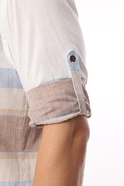 Fitmens Slim Fit Long Sleeve Panelled Linen Gift Boxed Easy-Iron Men's Shirt Fs-002995 - Beige